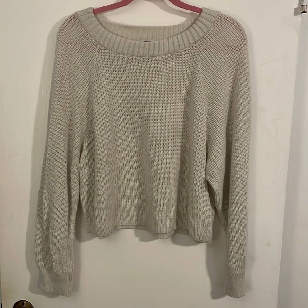 Large Express Cream Knit Midriff Sweater